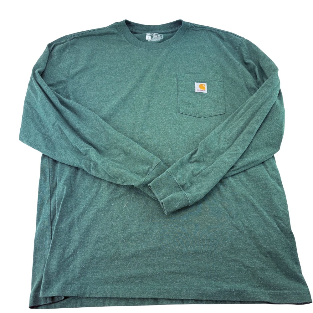 Carhartt Mens Loose Fit Long Sleeve Pocket T-Shirt Heather Green TK0126-M Large